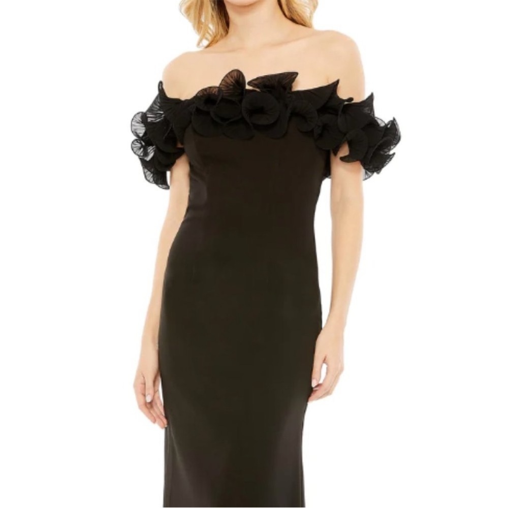 Mac Duggal‎ Off The Shoulder Ruffle Column Gown Black 49643
